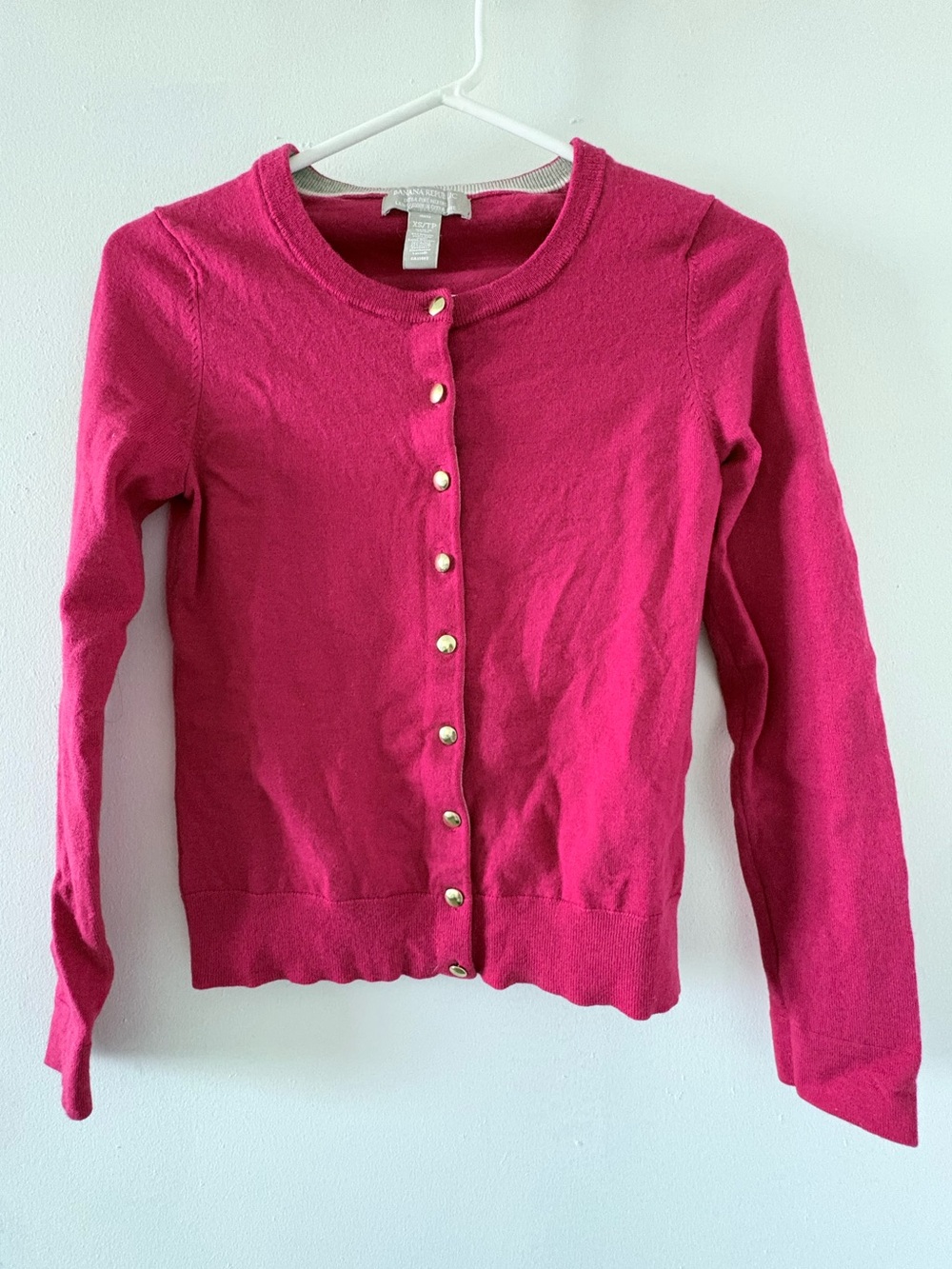 Banana Republic Extra Fine Merino Wool Crewneck Cardigan - Hot Pink XS